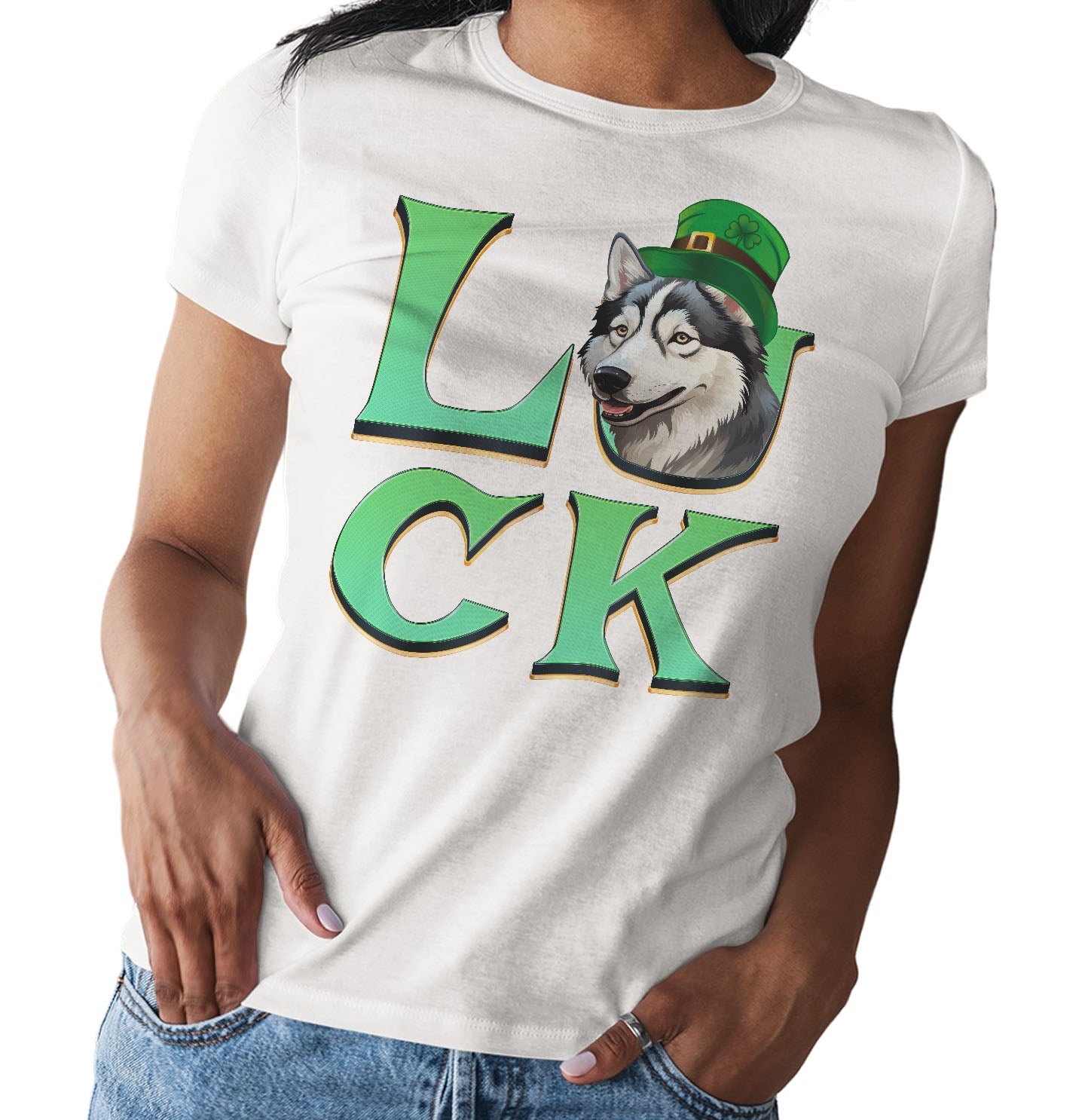 Big LUCK St. Patrick's Day Siberian Husky - Women's Fitted T-Shirt