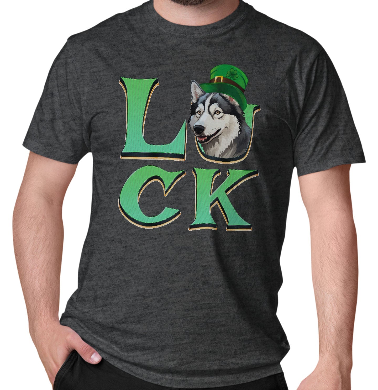 Big LUCK St. Patrick's Day Siberian Husky - Adult Unisex T-Shirt