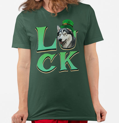 Big LUCK St. Patrick's Day Siberian Husky - Adult Unisex T-Shirt