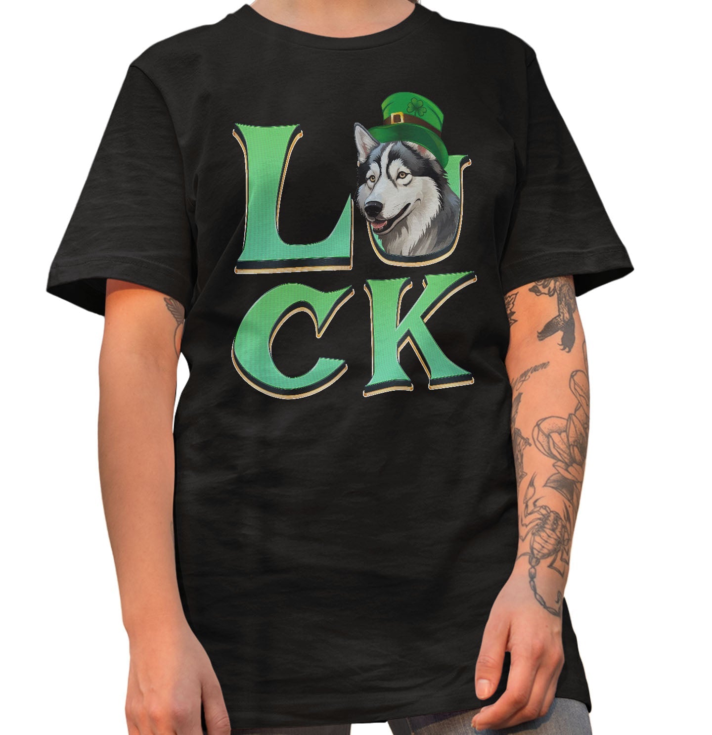 Big LUCK St. Patrick's Day Siberian Husky - Adult Unisex T-Shirt