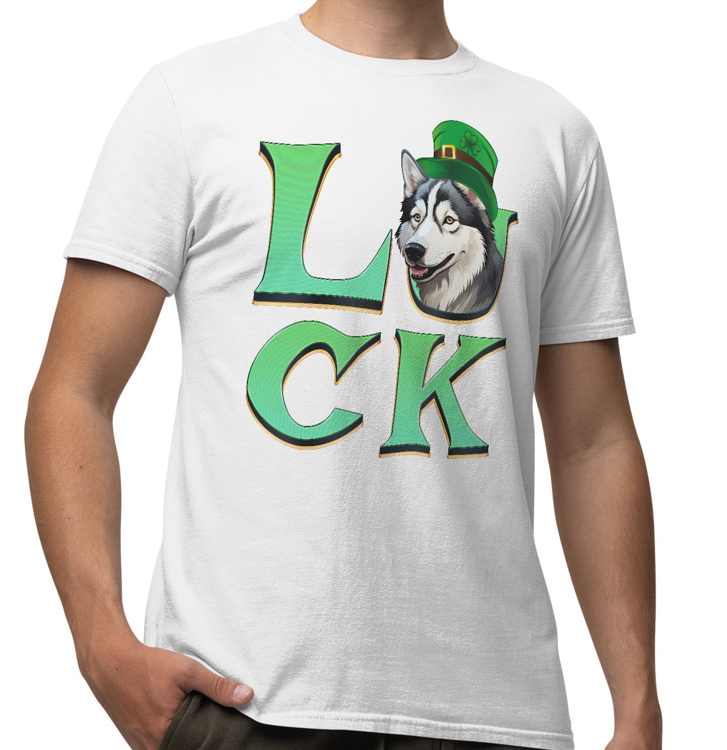 Big LUCK St. Patrick's Day Siberian Husky - Adult Unisex T-Shirt