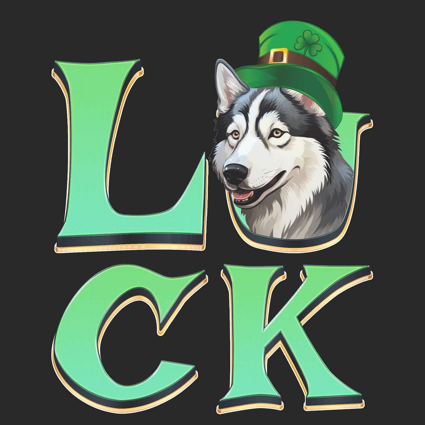 Big LUCK St. Patrick's Day Siberian Husky - Adult Unisex Crewneck Sweatshirt