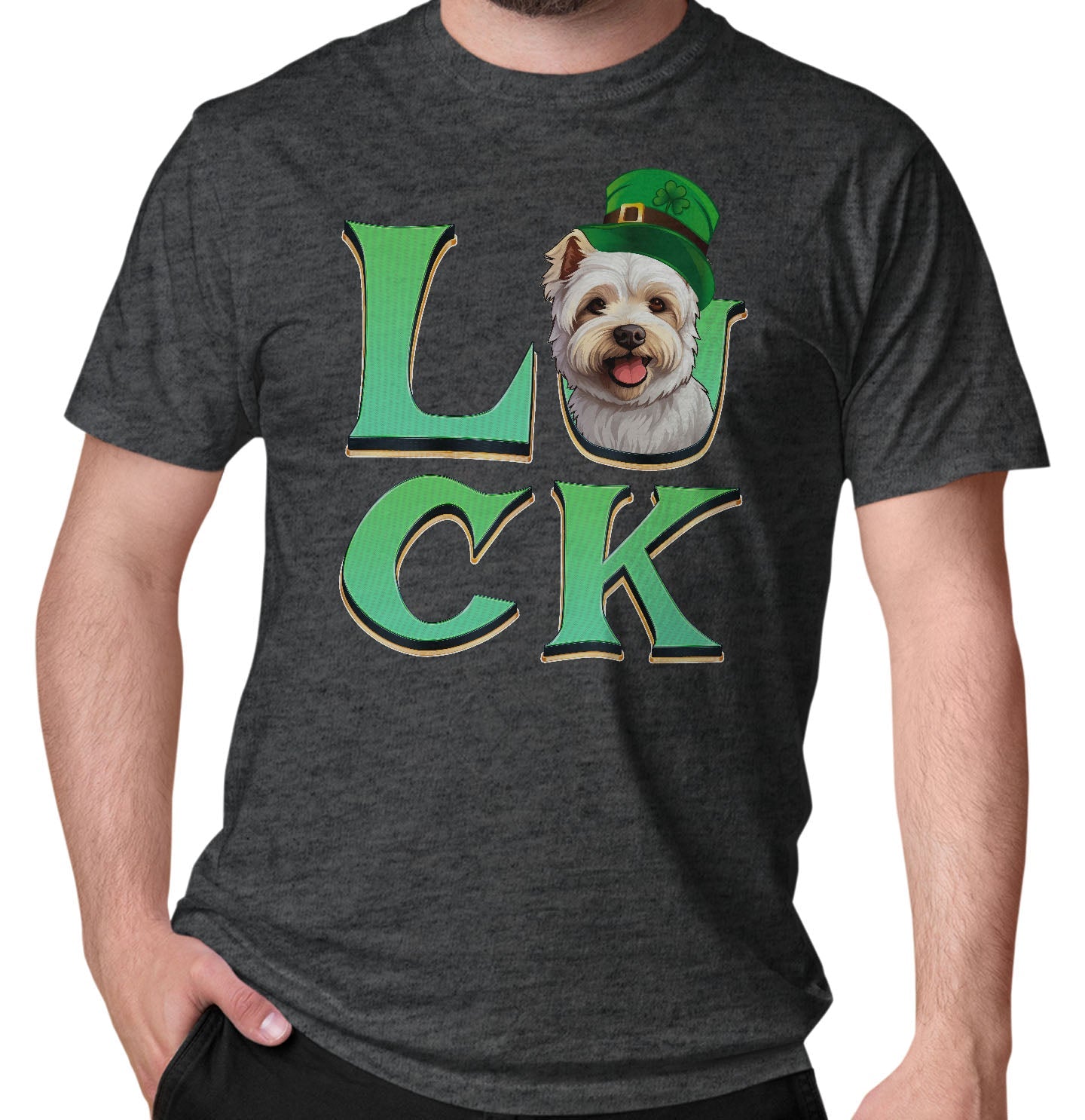 Big LUCK St. Patrick's Day West Highland White Terrier - Adult Unisex T-Shirt