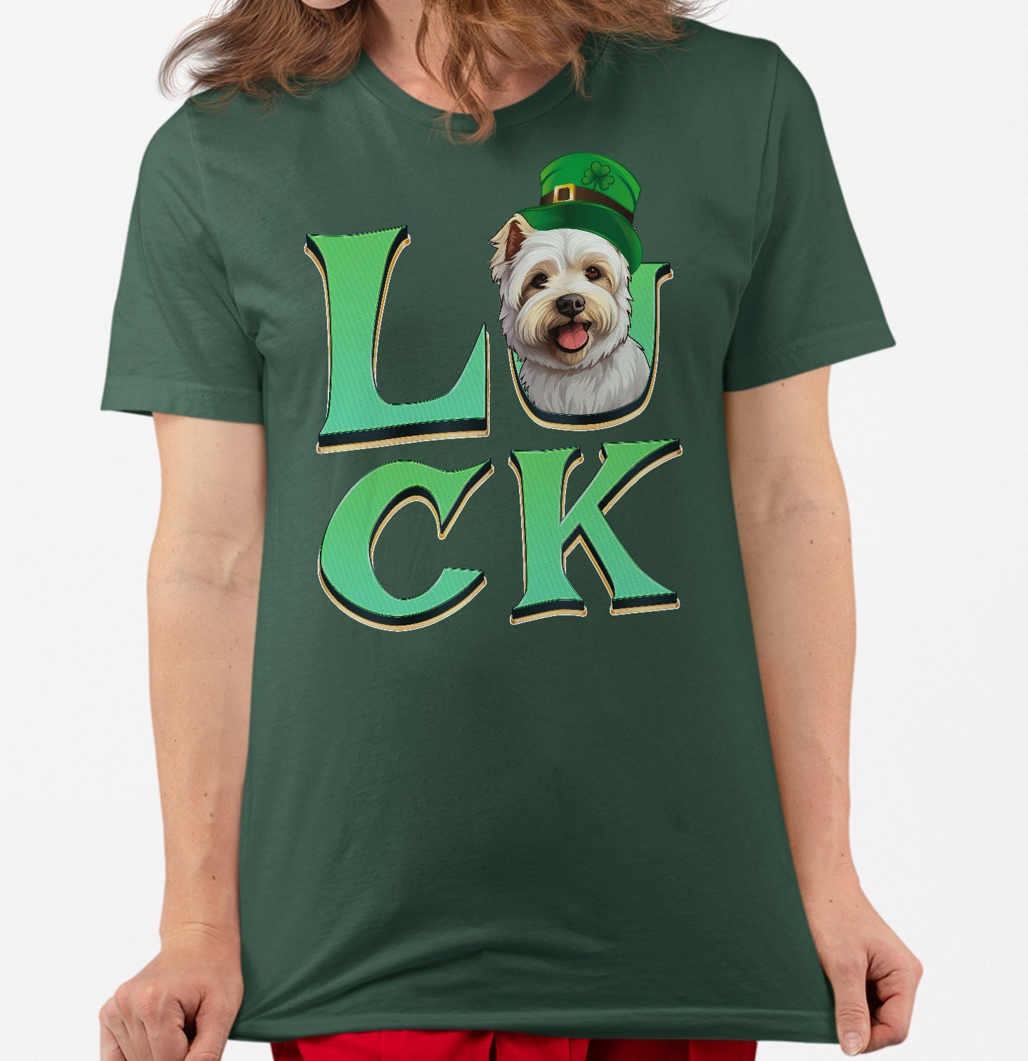 Big LUCK St. Patrick's Day West Highland White Terrier - Adult Unisex T-Shirt