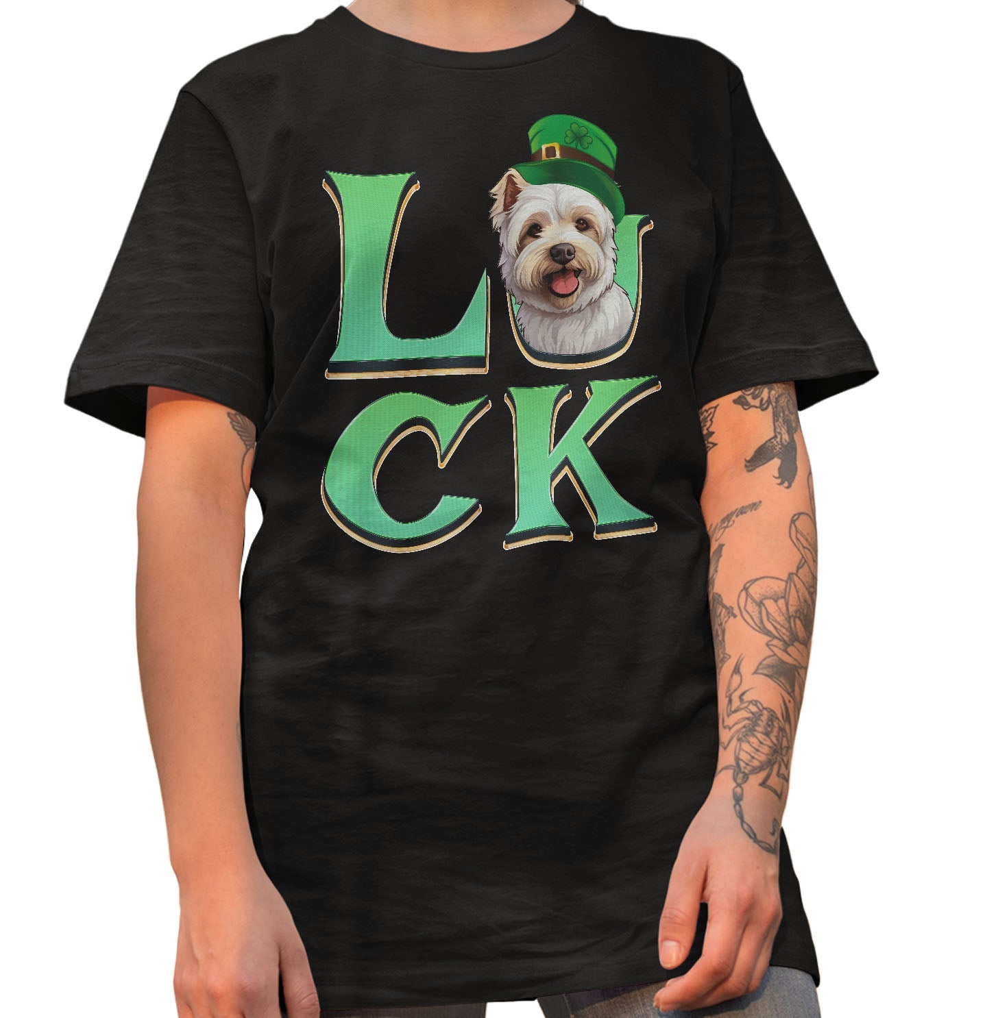 Big LUCK St. Patrick's Day West Highland White Terrier - Adult Unisex T-Shirt