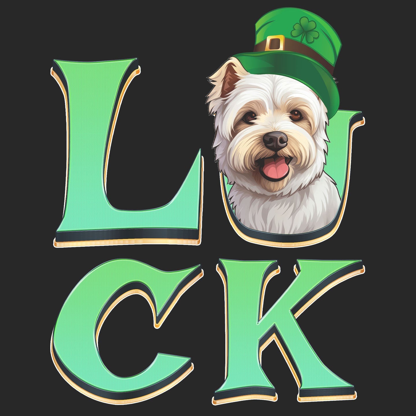 Big LUCK St. Patrick's Day West Highland White Terrier - Adult Unisex T-Shirt