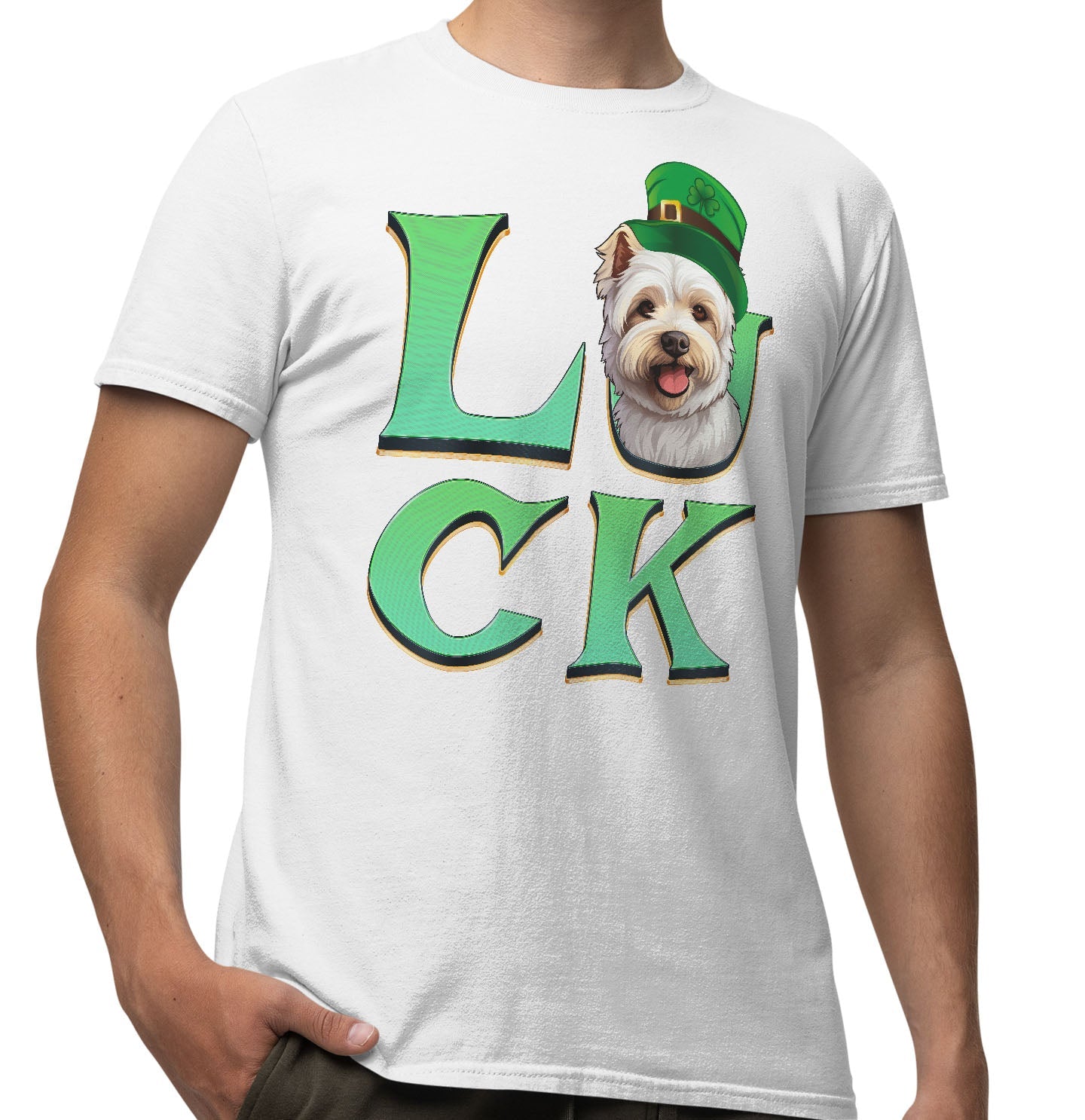 Big LUCK St. Patrick's Day West Highland White Terrier - Adult Unisex T-Shirt