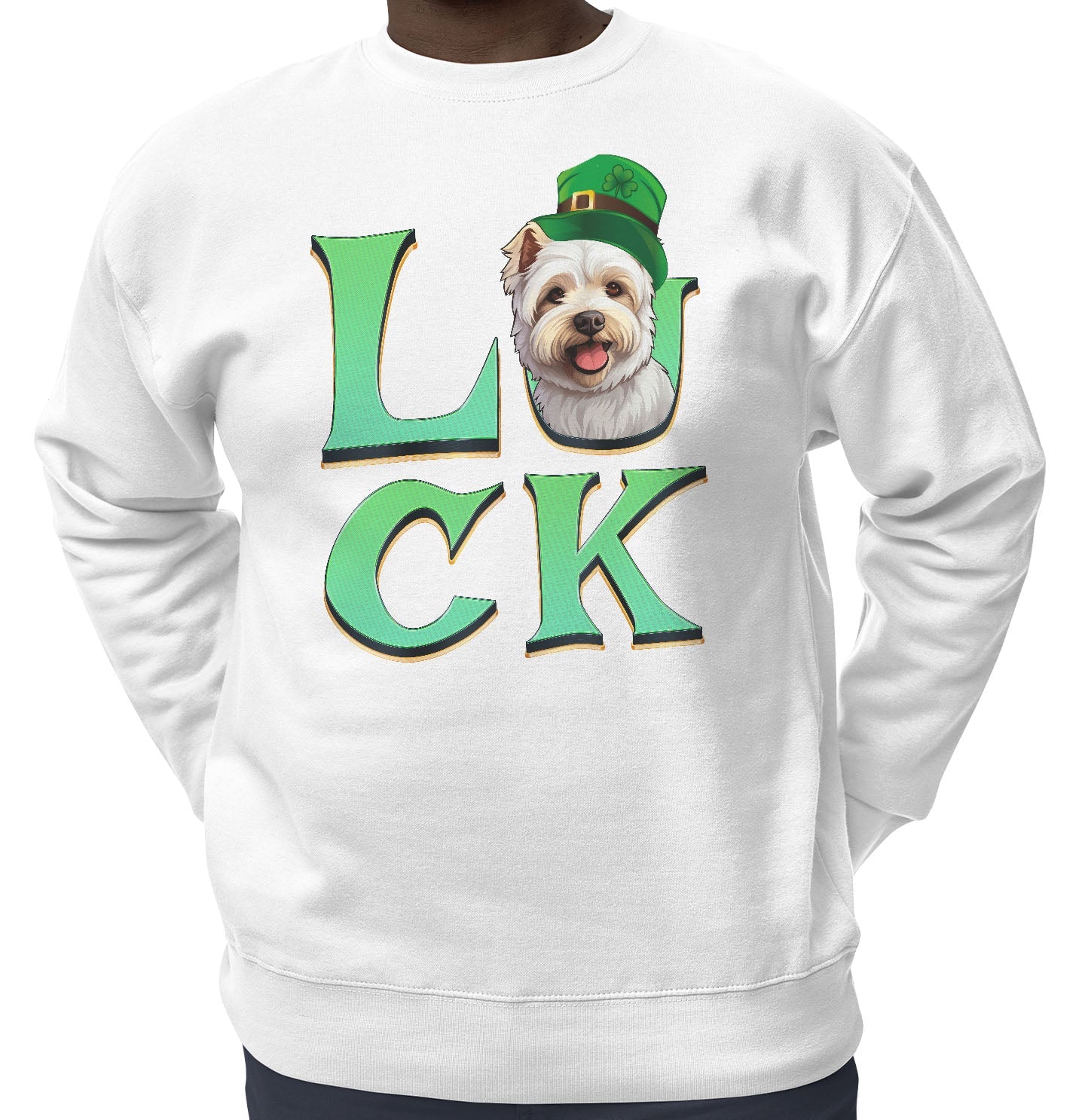 Big LUCK St. Patrick's Day West Highland White Terrier - Adult Unisex Crewneck Sweatshirt