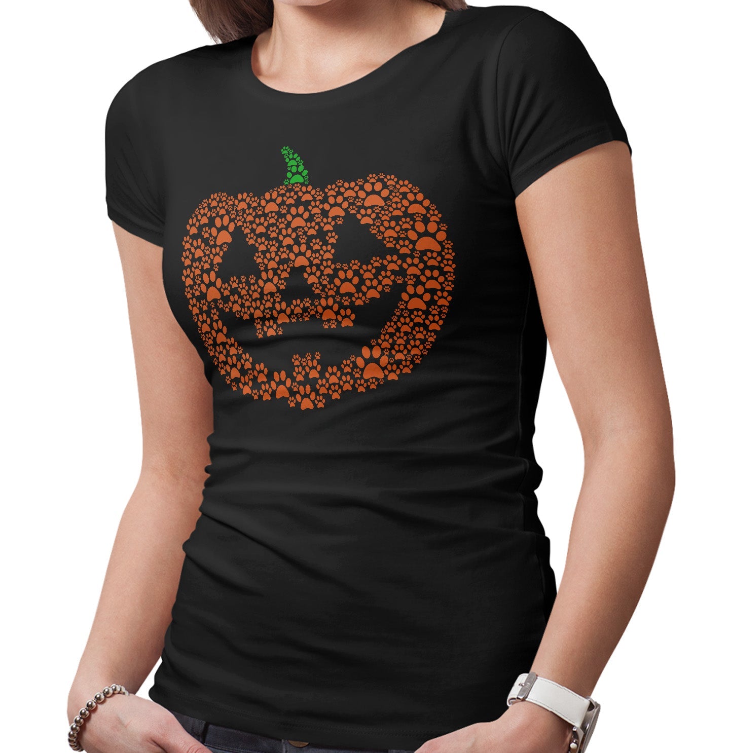 Paw Pumpkin - Women's Fitted T-Shirt