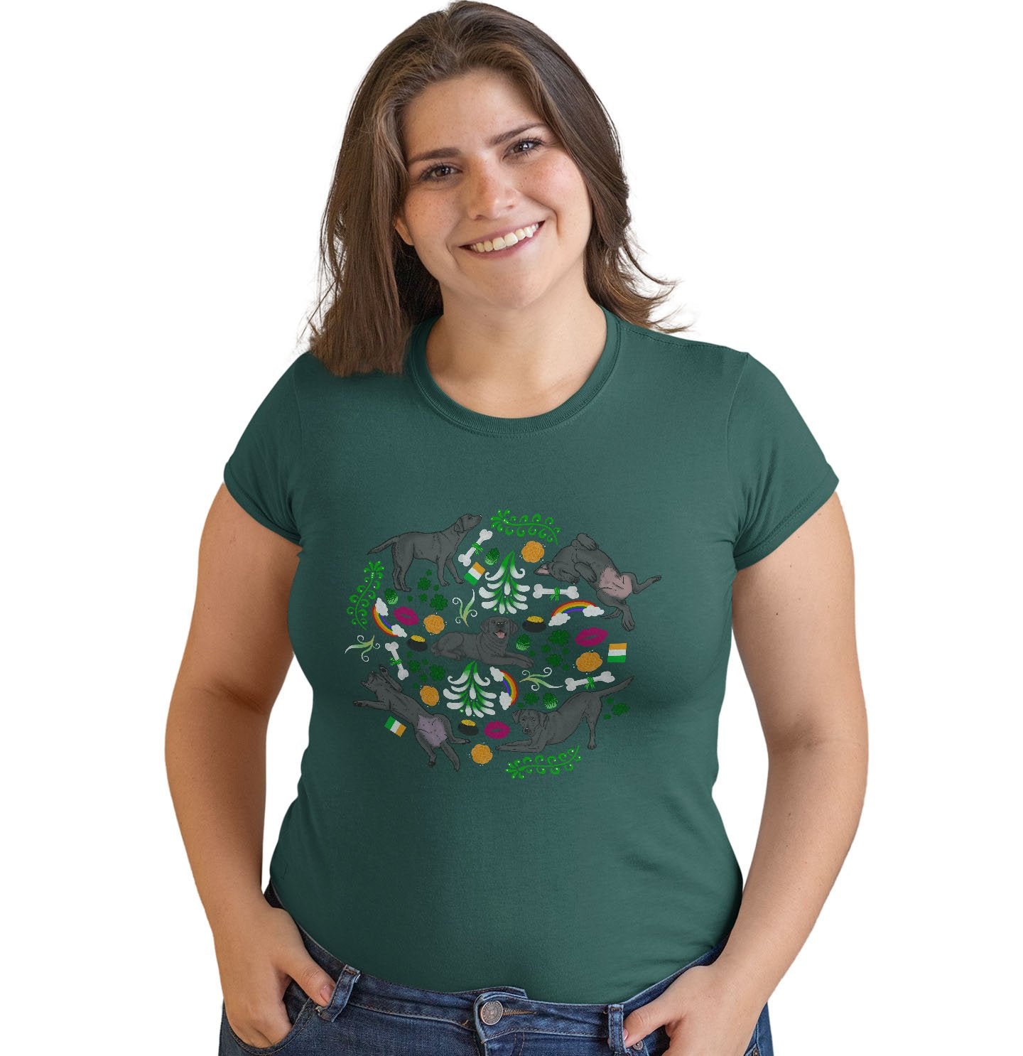 Animal Pride - Black Labrador Green Fleur Design - Women's Fitted T-Shirt