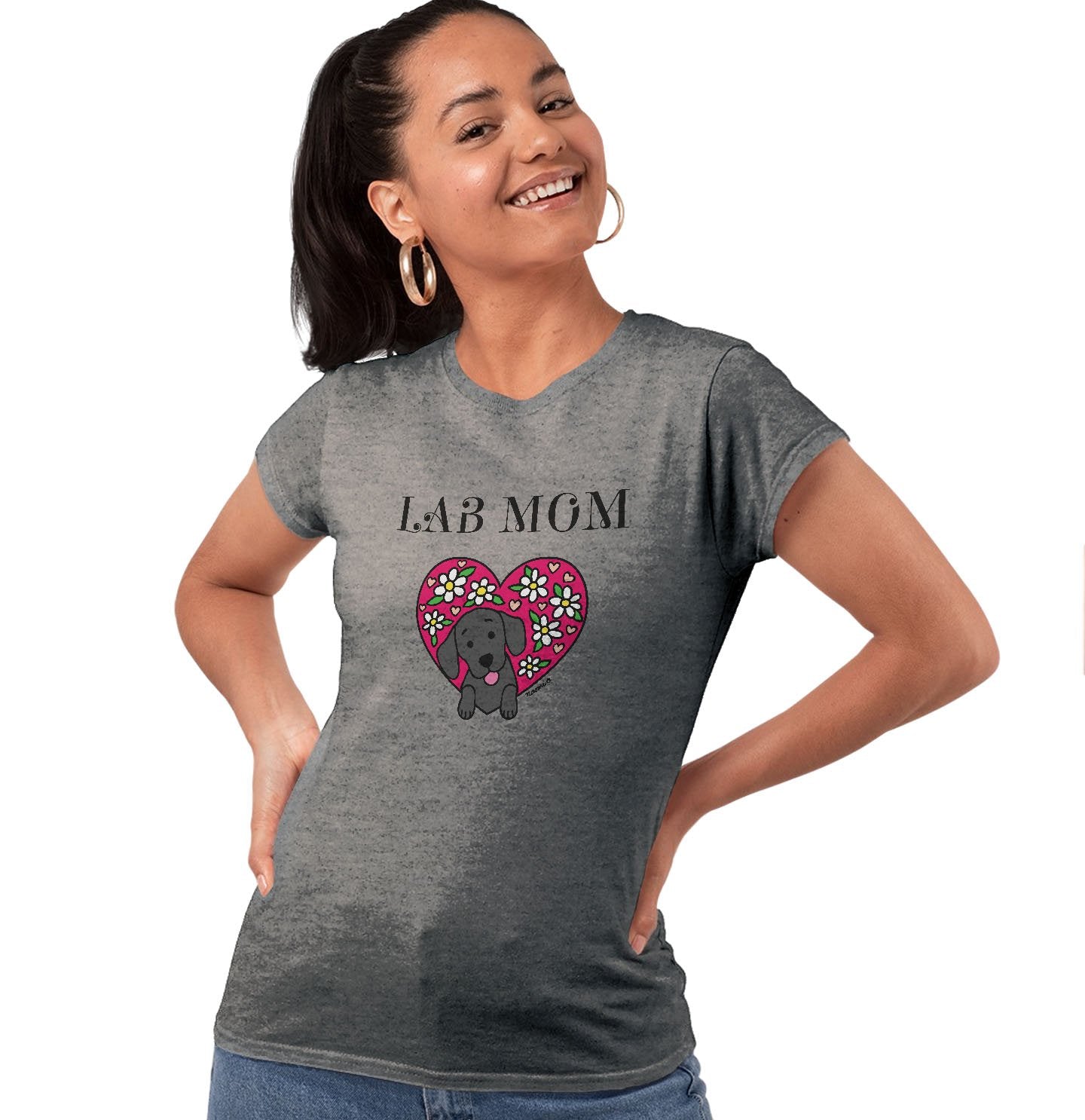 Flower Heart Black Lab Mom - Women's Tri-Blend T-Shirt