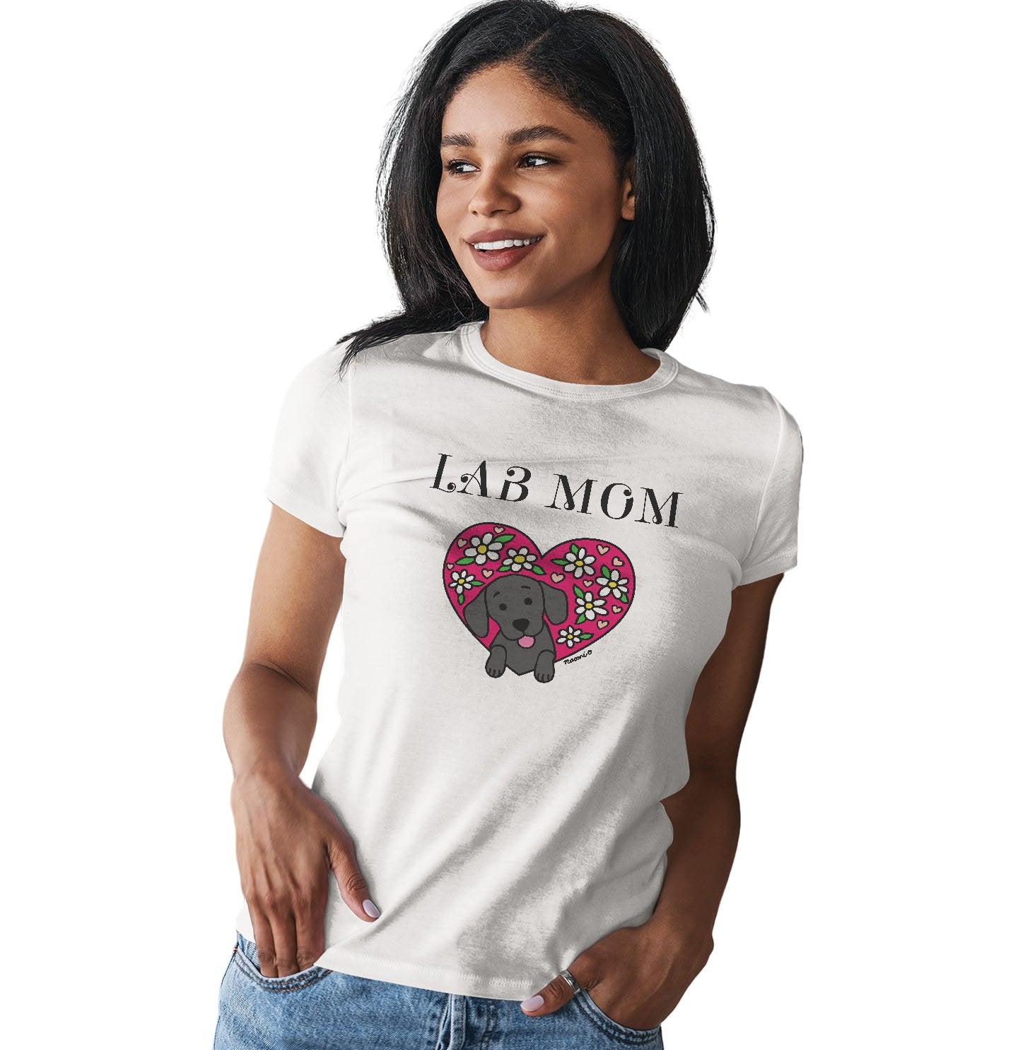 Flower Heart Black Lab Mom - Women's Fitted T-Shirt