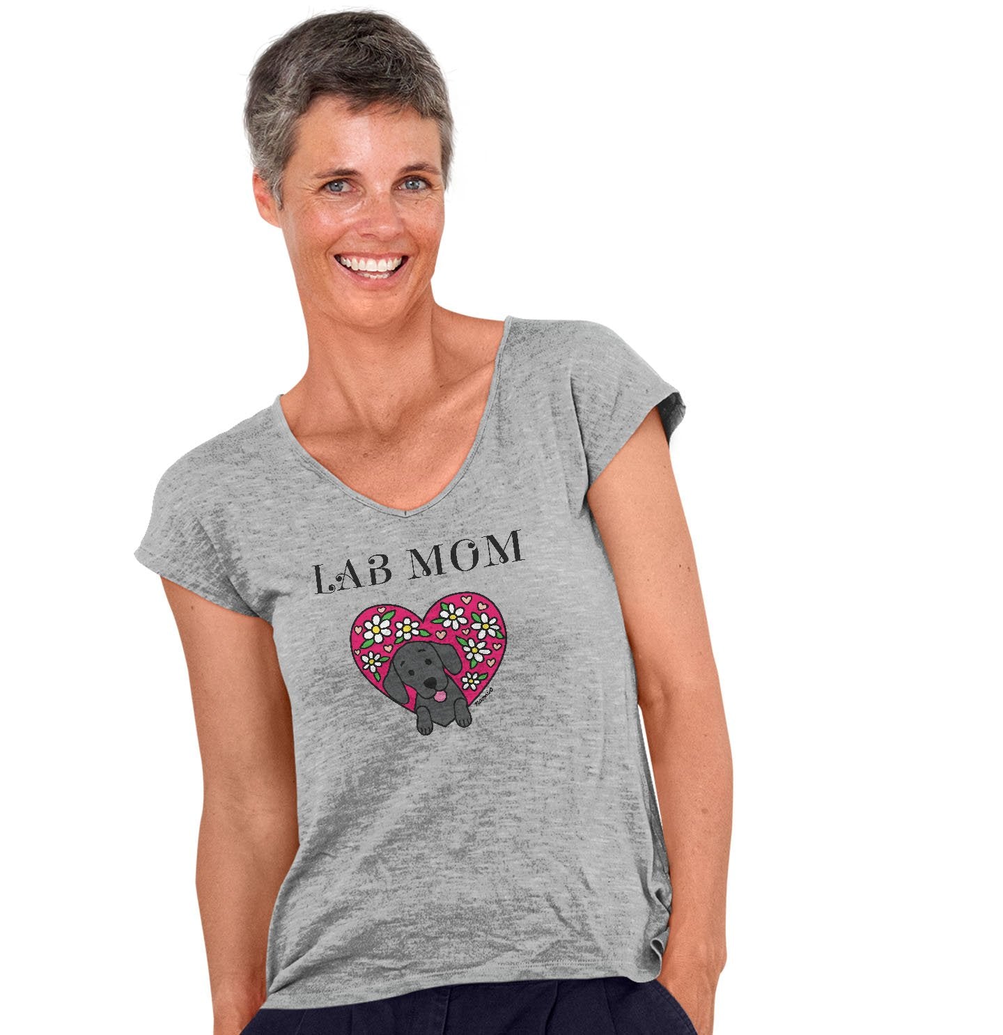 Flower Heart Black Lab Mom - Women's V-Neck T-Shirt