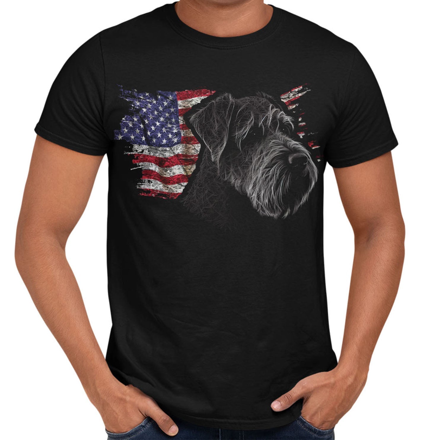 Patriotic Black Russian Terrier American Flag - Adult Unisex T-Shirt