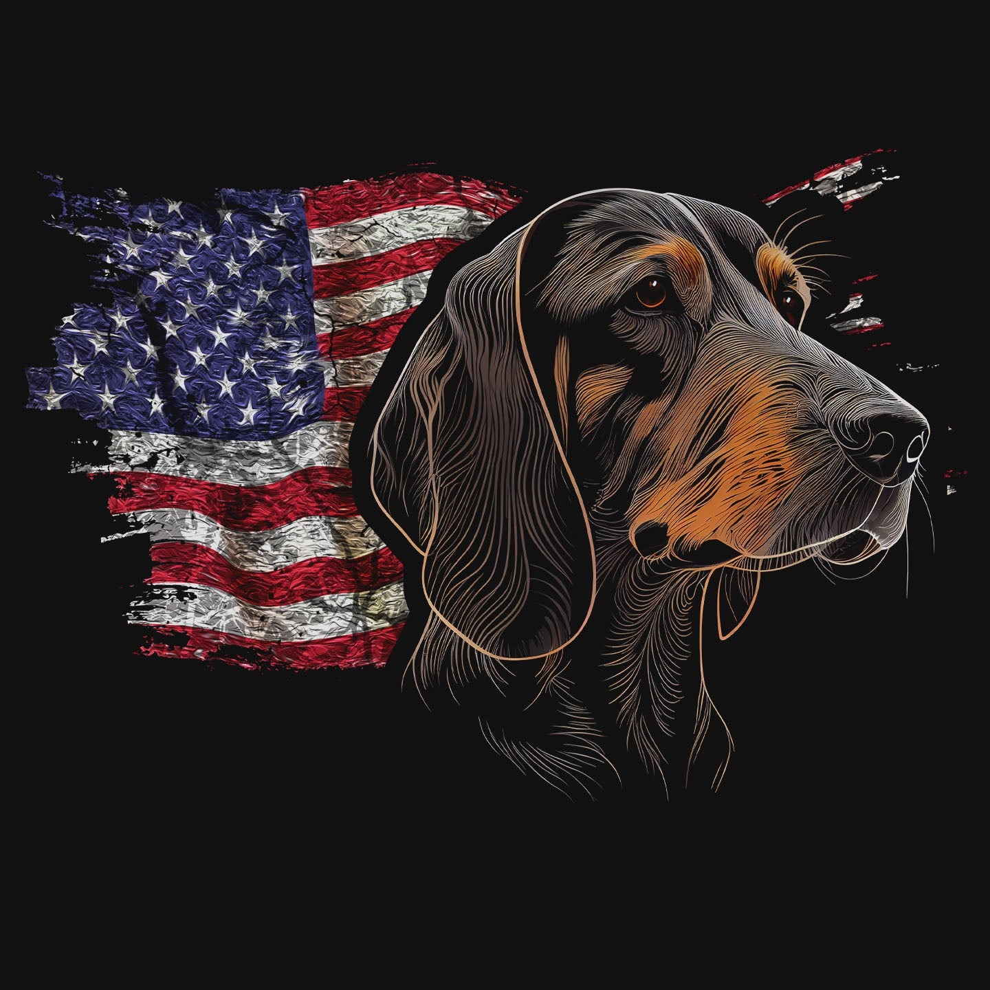 Patriotic Black and Tan Coonhound American Flag - Adult Unisex T-Shirt