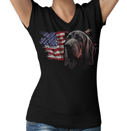 Patriotic Bloodhound American Flag - Women's V-Neck T-Shirt