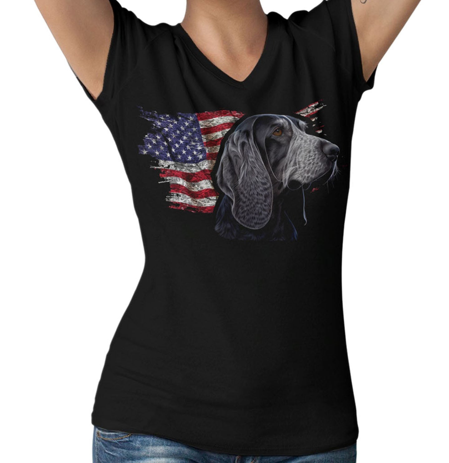 Patriotic Bluetick Coonhound American Flag - Women's V-Neck T-Shirt