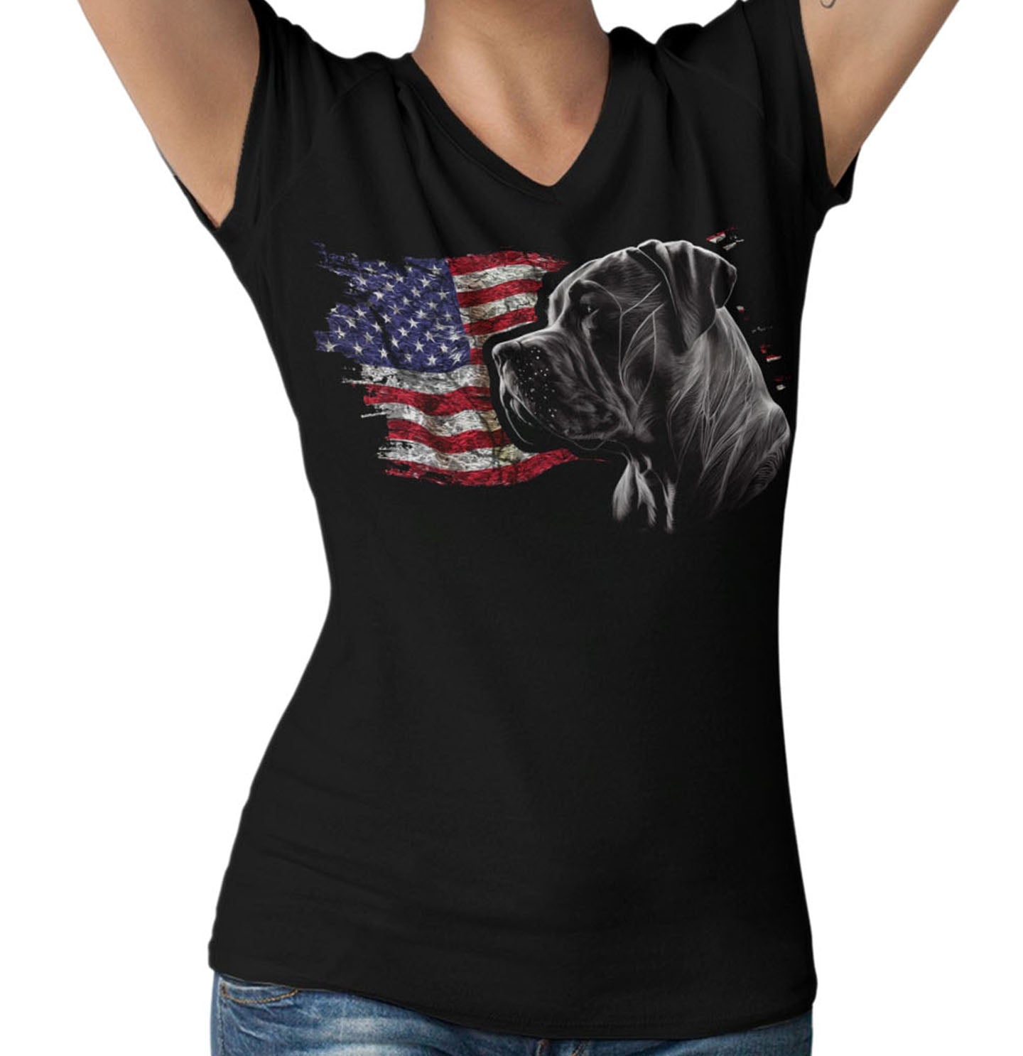 Patriotic Boerboel American Flag - Women's V-Neck T-Shirt