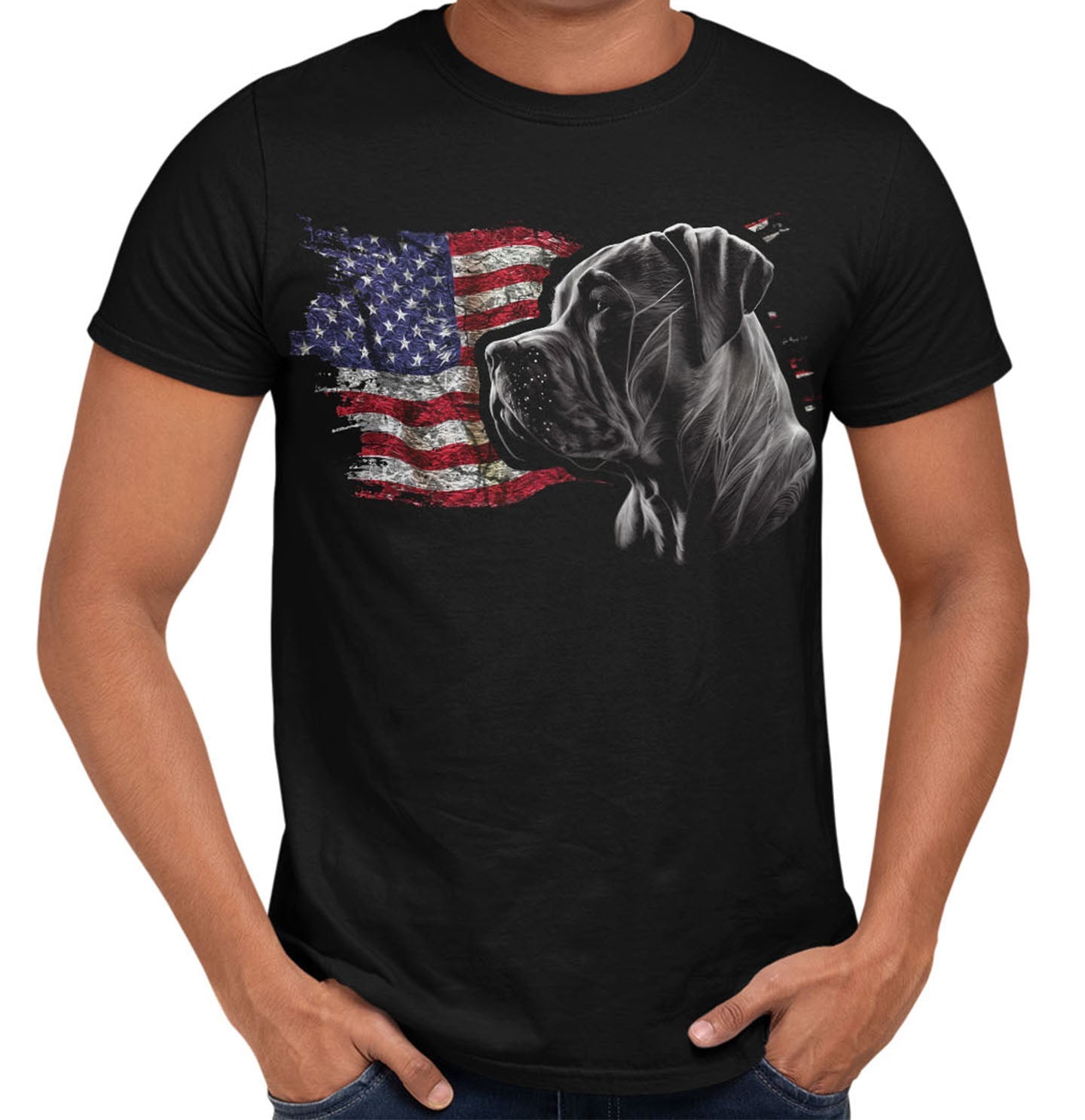 Patriotic Boerboel American Flag - Adult Unisex T-Shirt