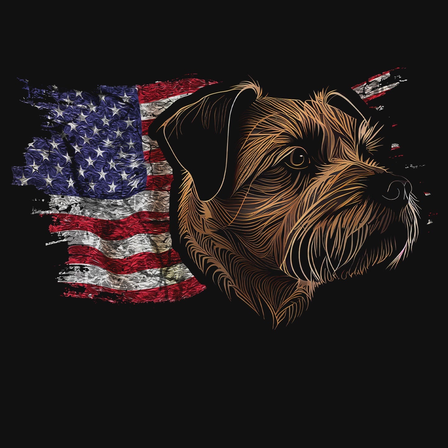 Patriotic Border Terrier American Flag - Adult Unisex T-Shirt