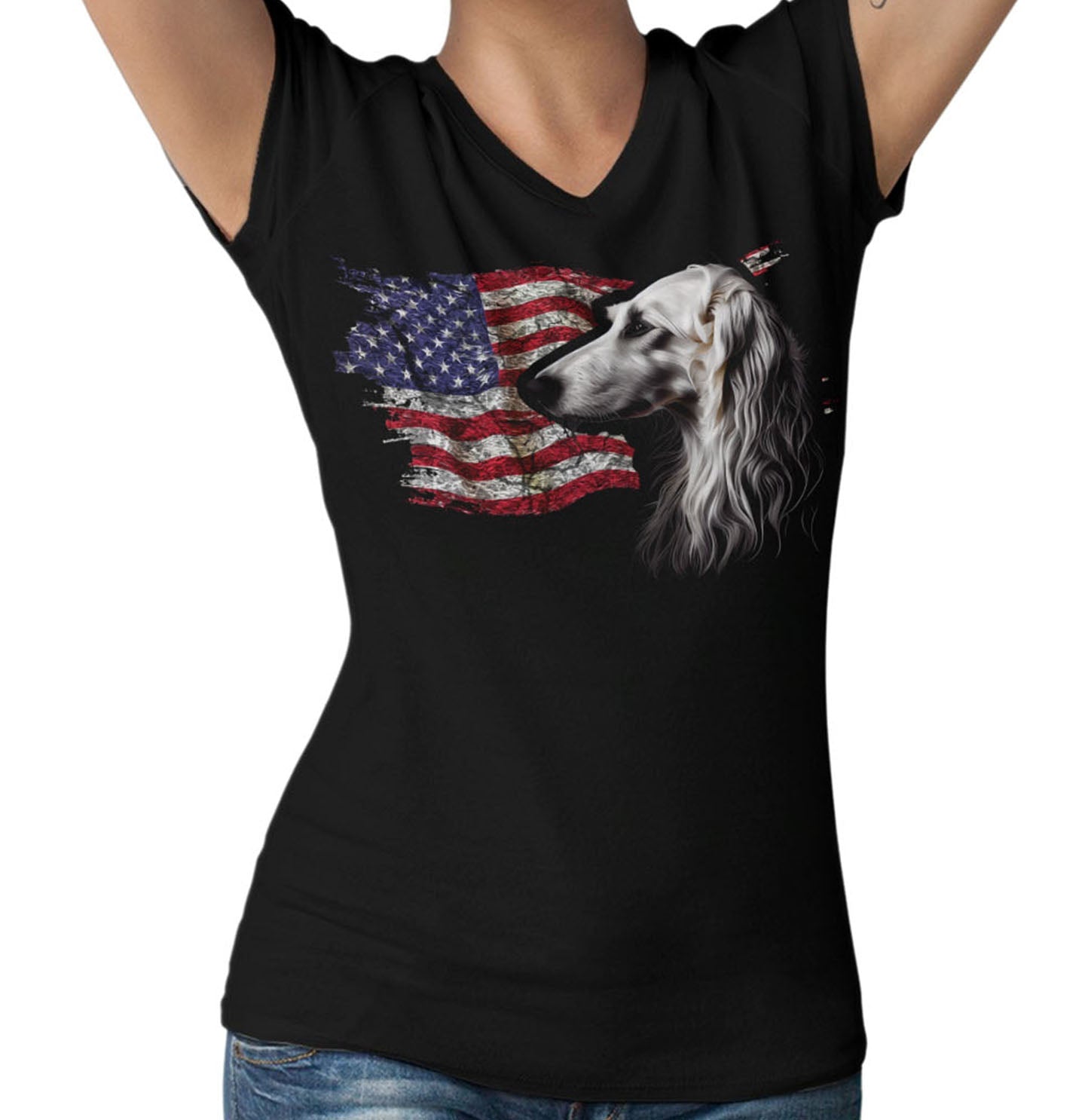 Patriotic Borzoi American Flag - Women's V-Neck T-Shirt