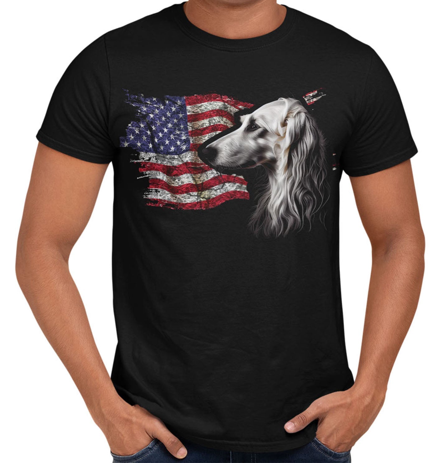 Patriotic Borzoi American Flag - Adult Unisex T-Shirt