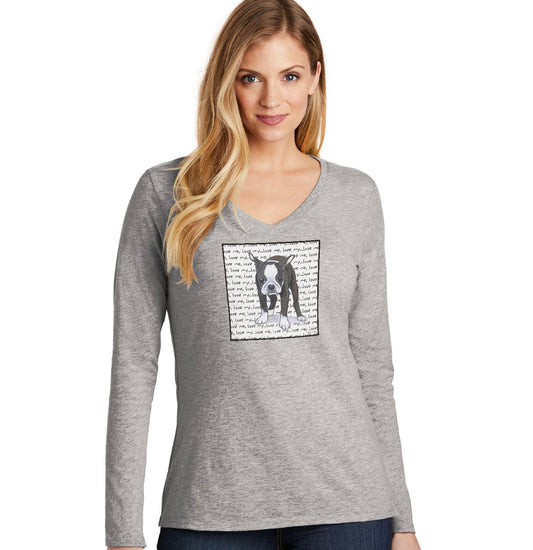 Boston Terrier Love Text - Women's V-Neck Long Sleeve T-Shirt