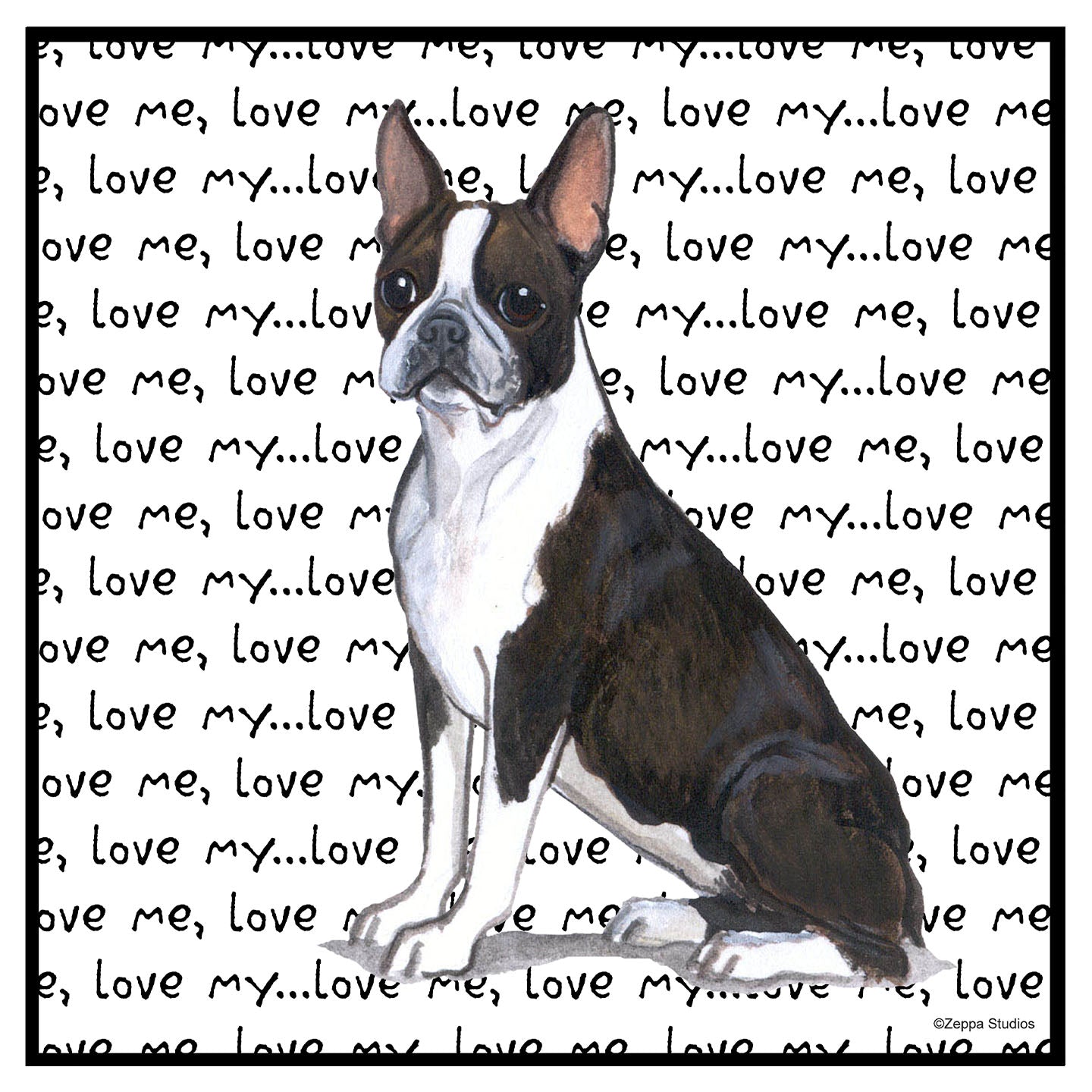 Boston Terrier Puppy Love Text - Women's V-Neck Long Sleeve T-Shirt