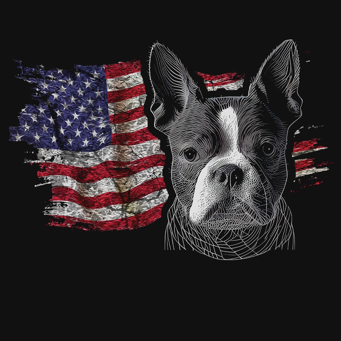 Patriotic Boston Terrier American Flag - Adult Unisex T-Shirt
