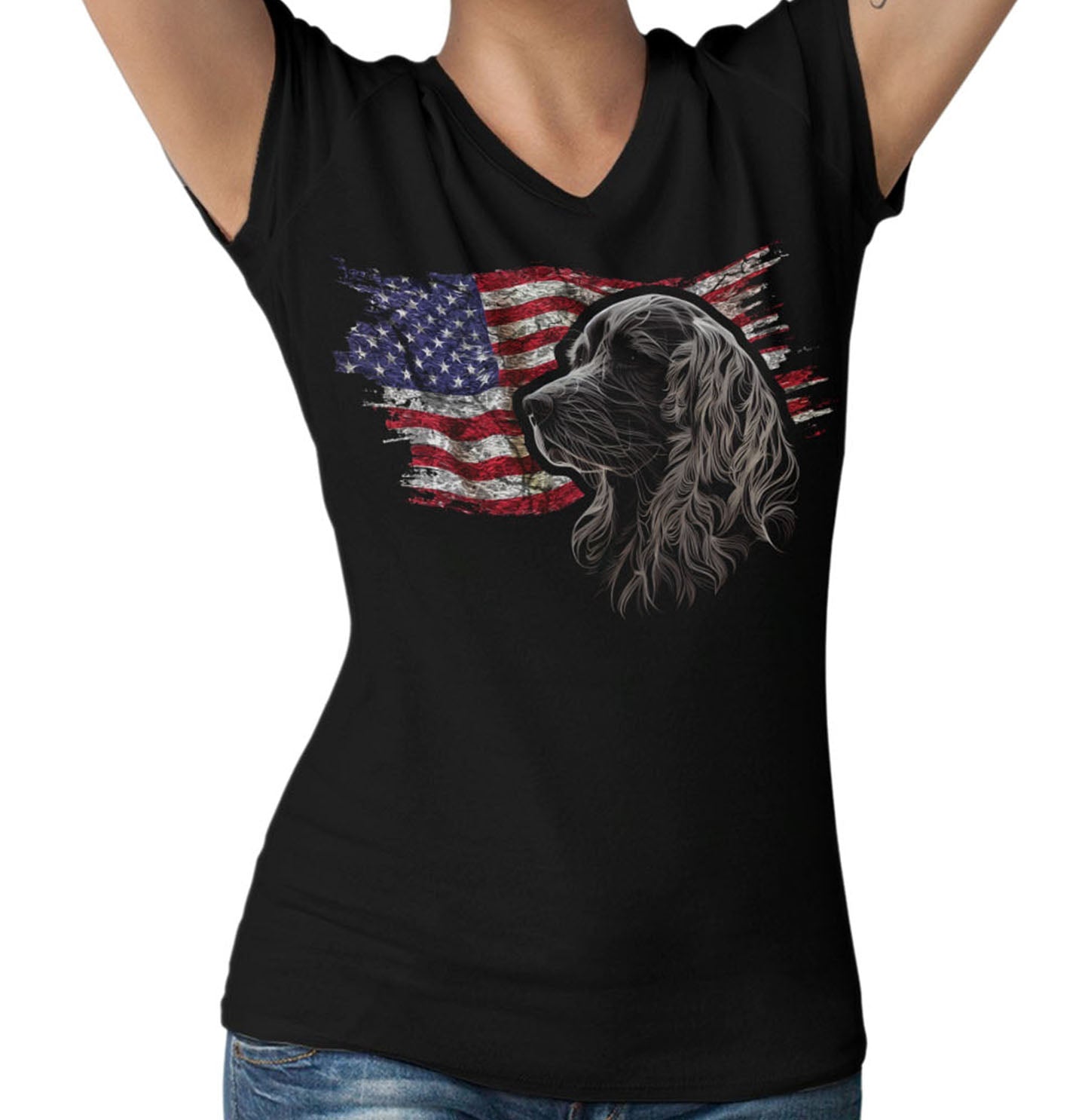 Patriotic Boykin Spaniel American Flag - Women's V-Neck T-Shirt