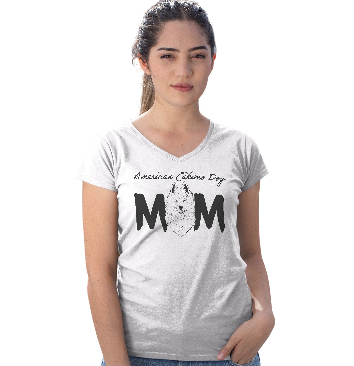 American Eskimo Dog Breed Mom - Women's V-Neck T-Shirt
