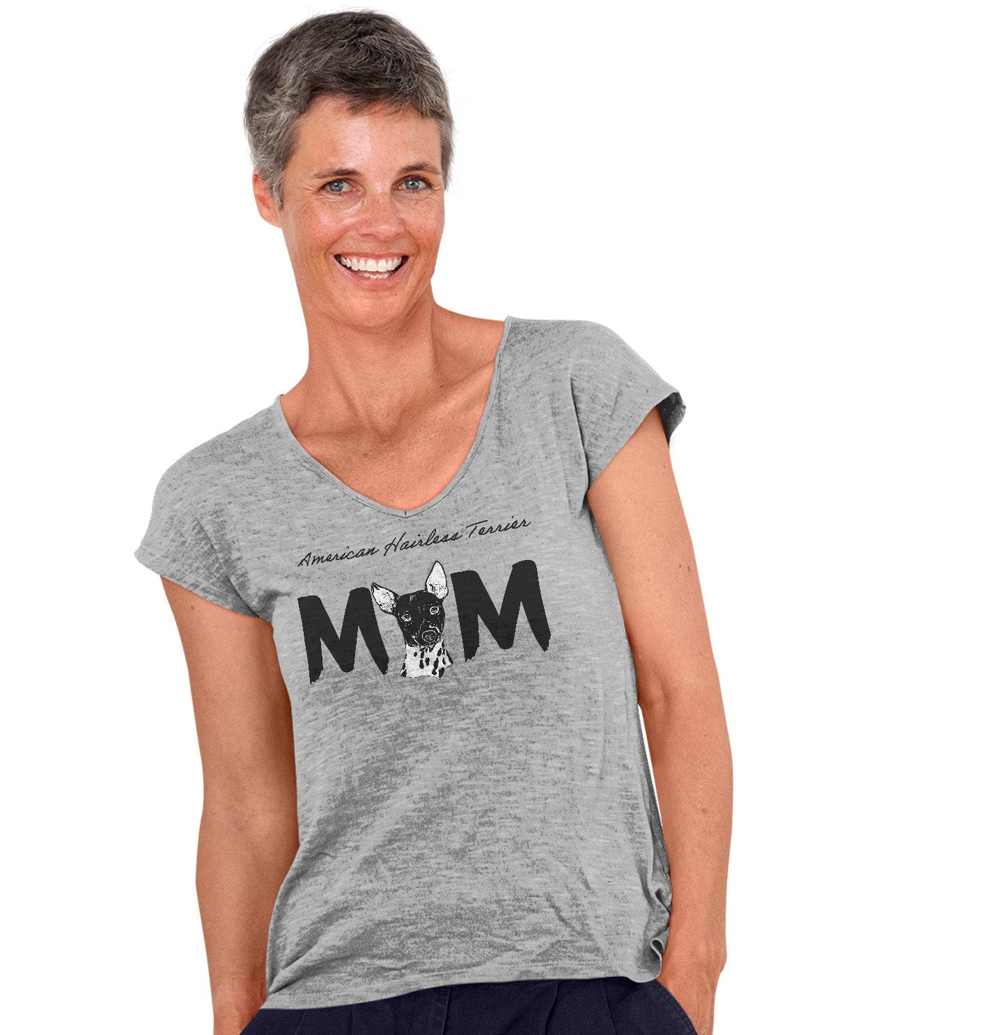 American Hairless Terrier Breed Mom - Women's V-Neck T-Shirt