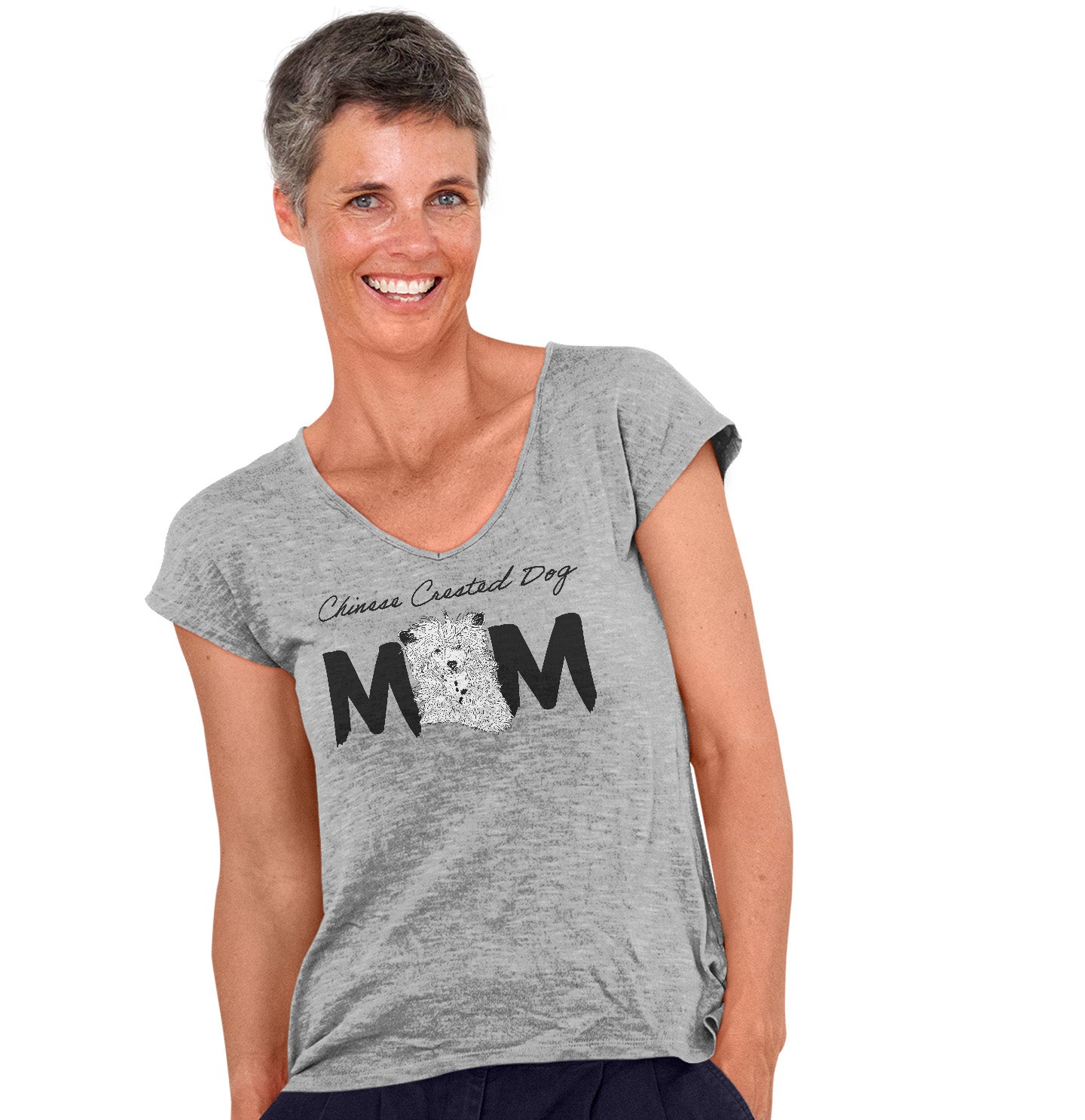 Chinese Crested Dog Breed Mom - Women's V-Neck T-Shirt