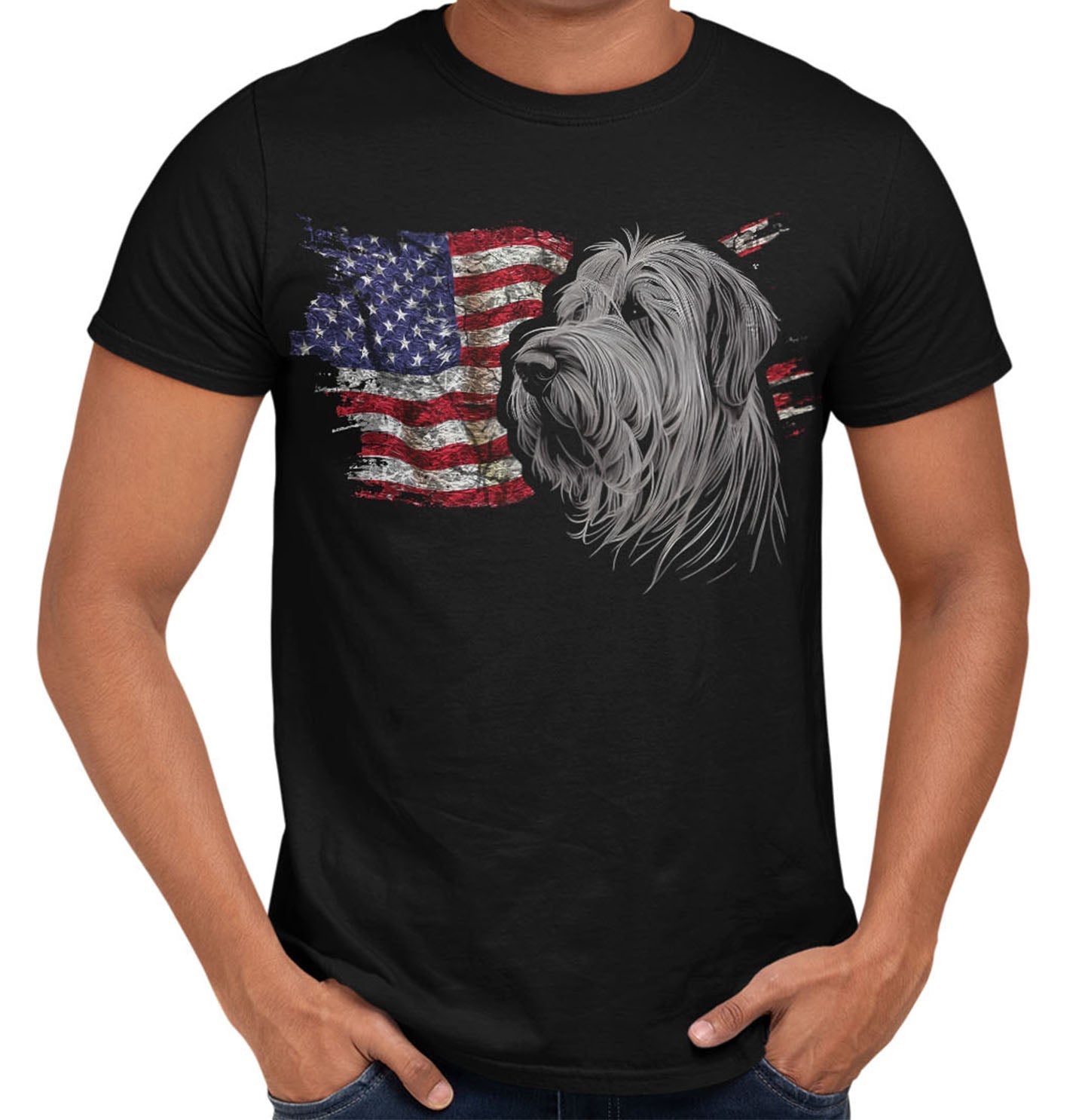 Patriotic Briard American Flag - Adult Unisex T-Shirt