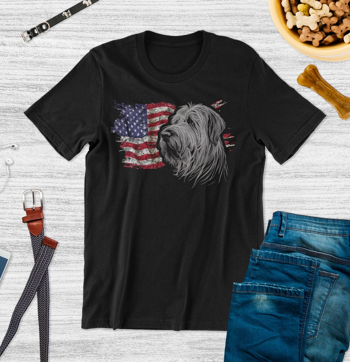 Patriotic Briard American Flag - Adult Unisex T-Shirt