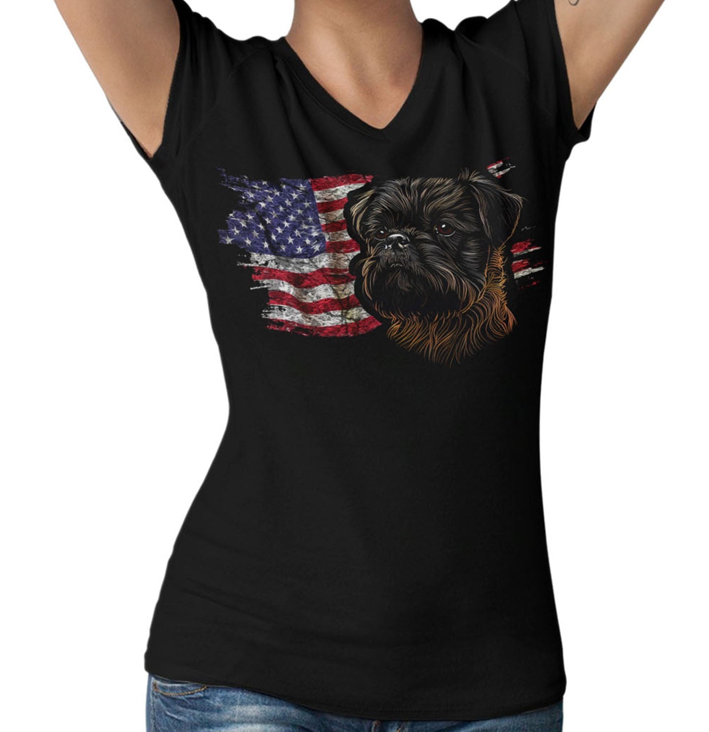Patriotic Brussels Griffon American Flag - Women's V-Neck T-Shirt