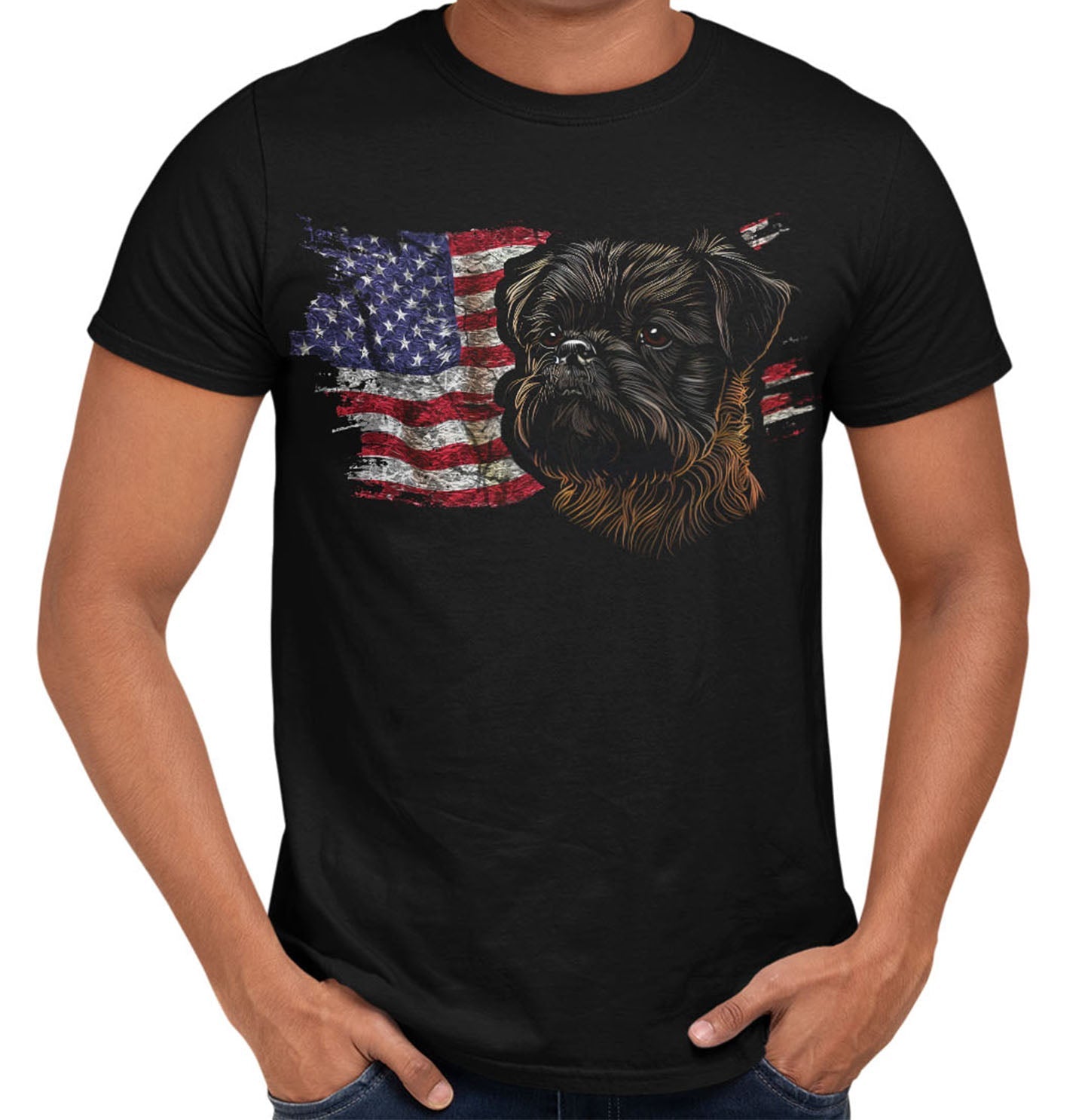 Patriotic Brussels Griffon American Flag - Adult Unisex T-Shirt