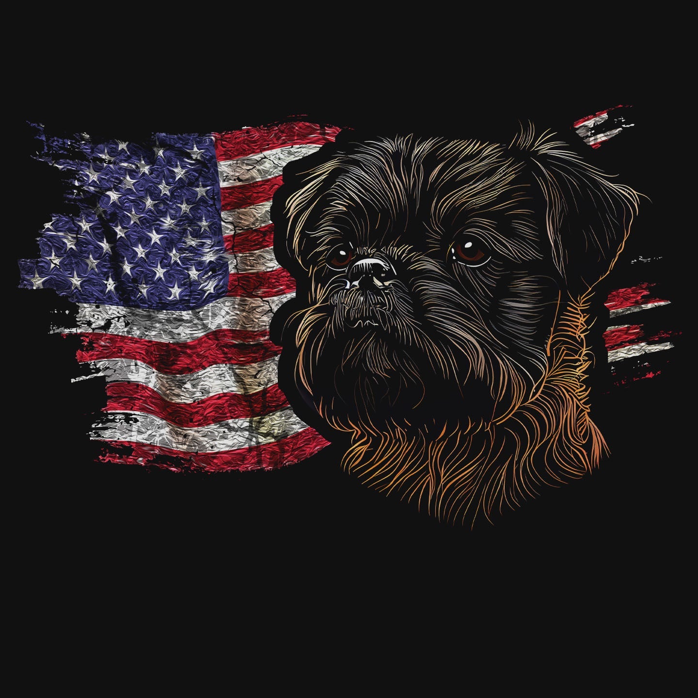 Patriotic Brussels Griffon American Flag - Adult Unisex T-Shirt