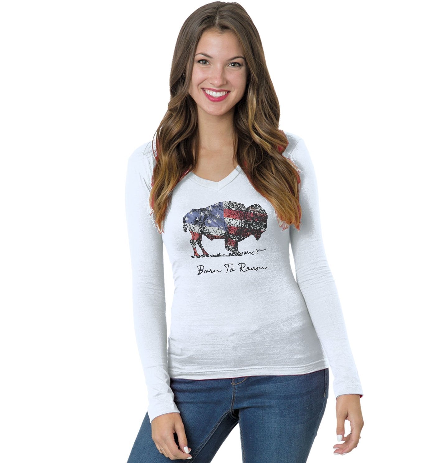 Buffalo Flag Overlay - Women's V-Neck Long Sleeve T-Shirt
