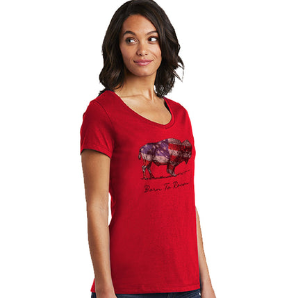 Buffalo Flag Overlay - Women's V-Neck T-Shirt