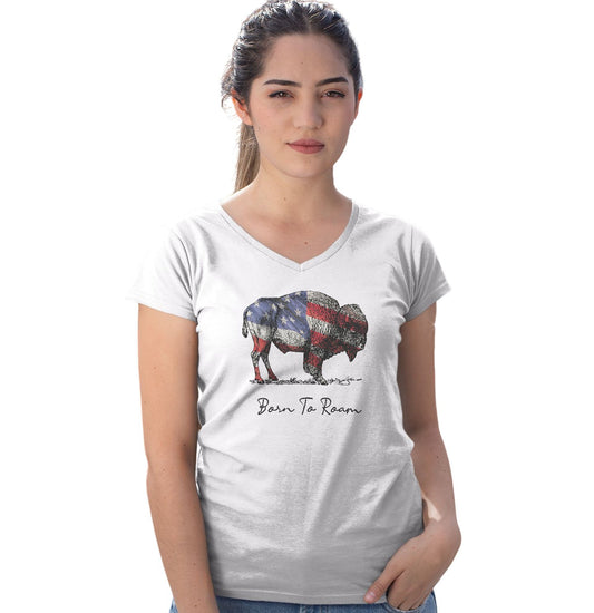 Buffalo Flag Overlay - Women's V-Neck T-Shirt