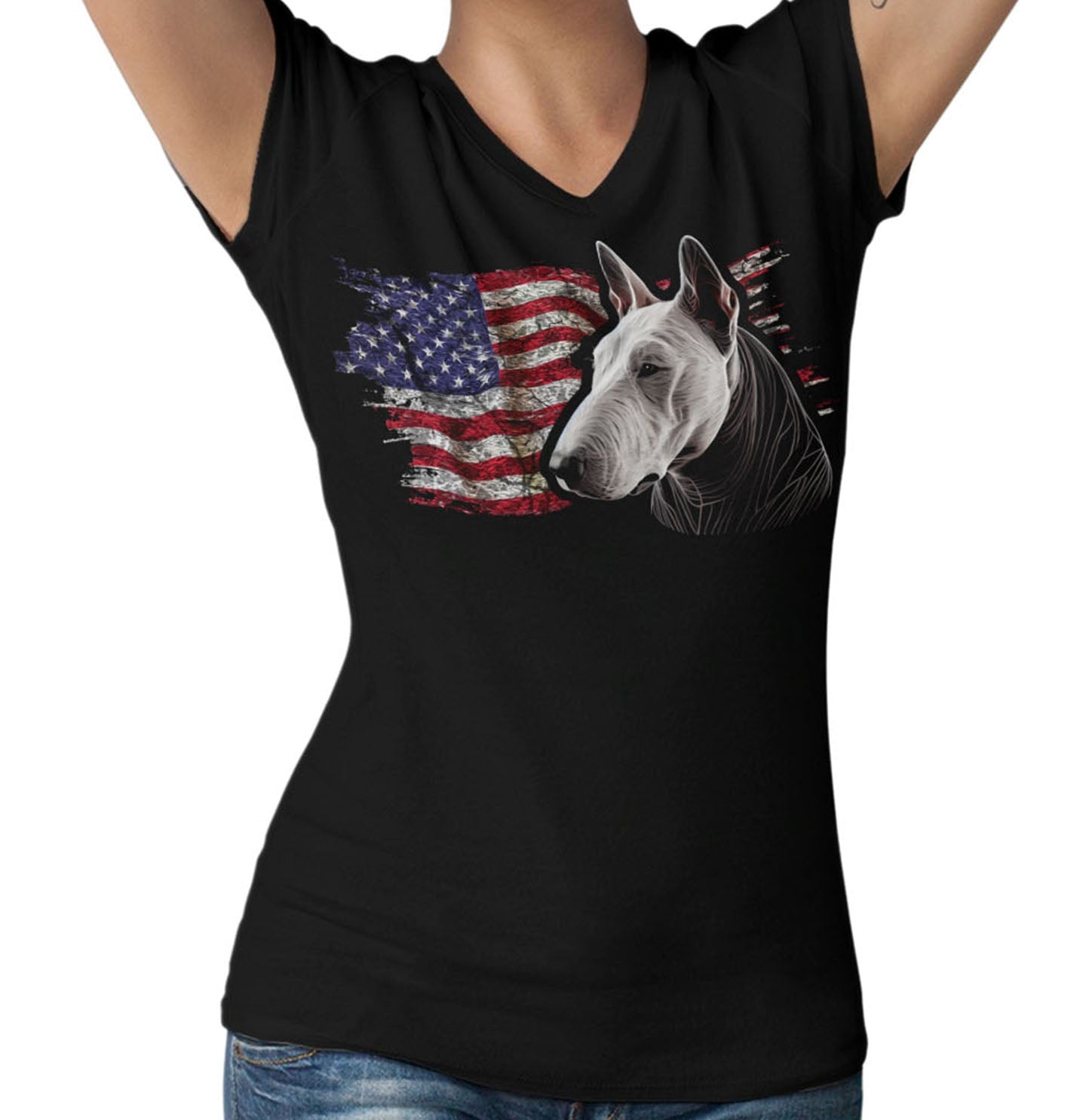 Patriotic Bull Terrier American Flag - Women's V-Neck T-Shirt