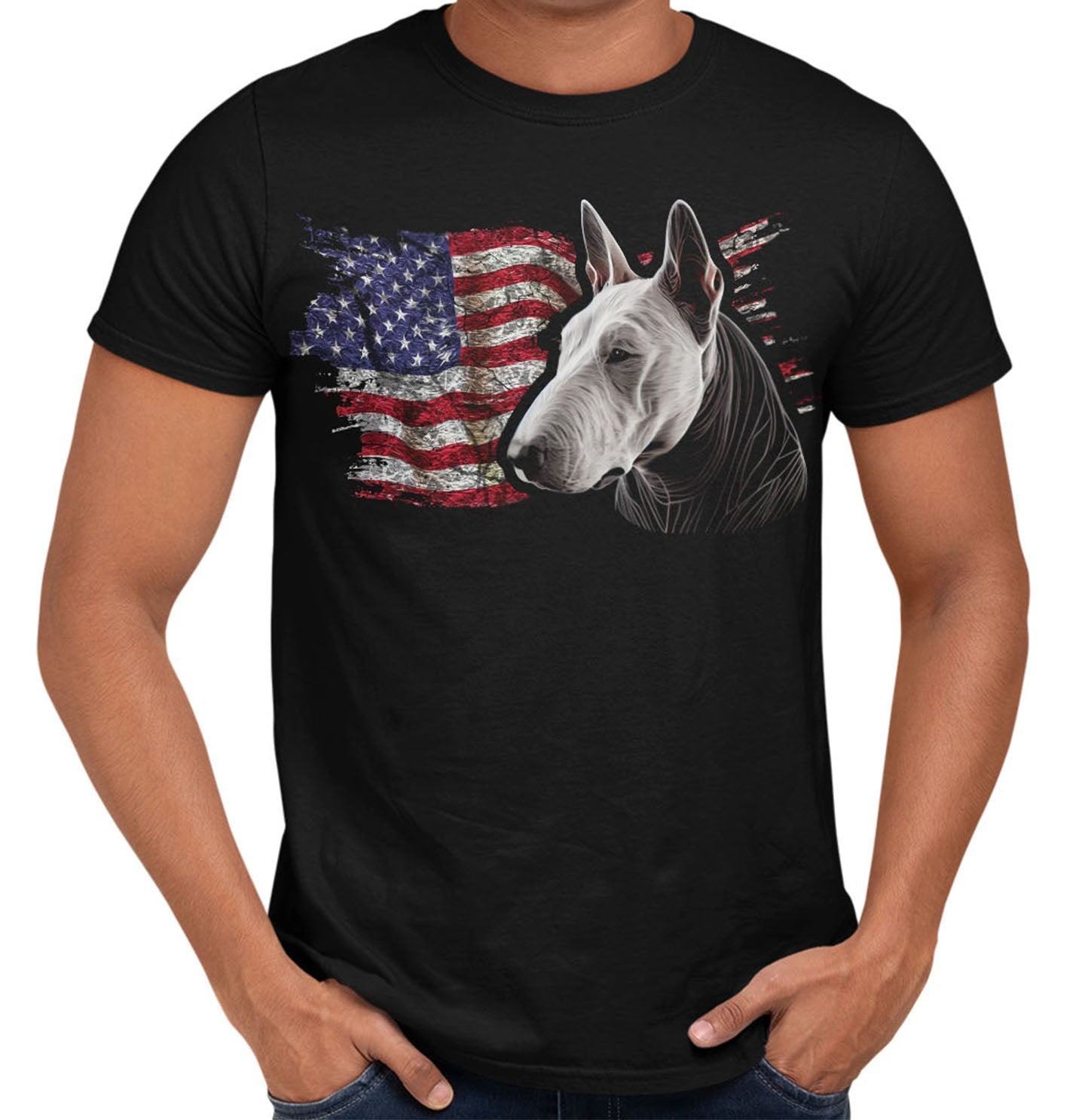 Patriotic Bull Terrier American Flag - Adult Unisex T-Shirt