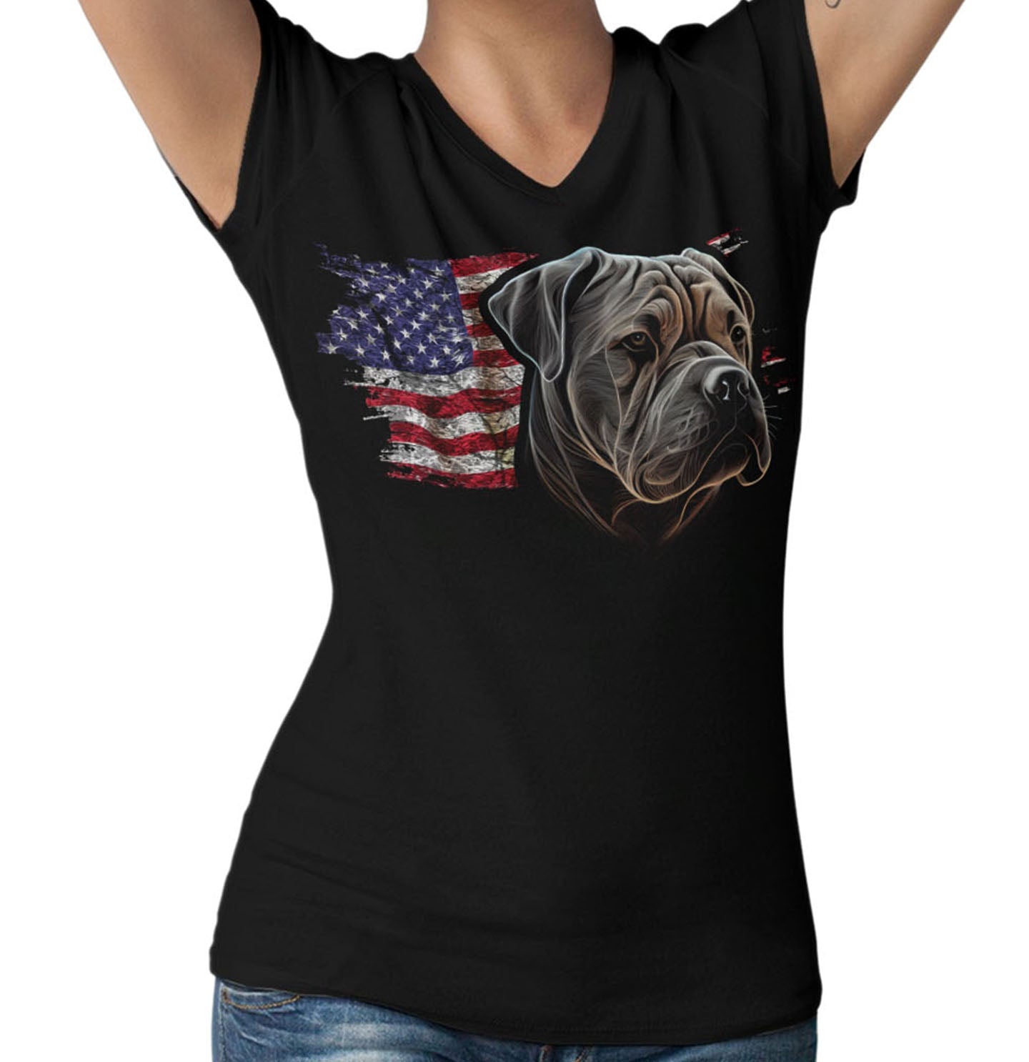 Patriotic Bullmastiff American Flag - Women's V-Neck T-Shirt