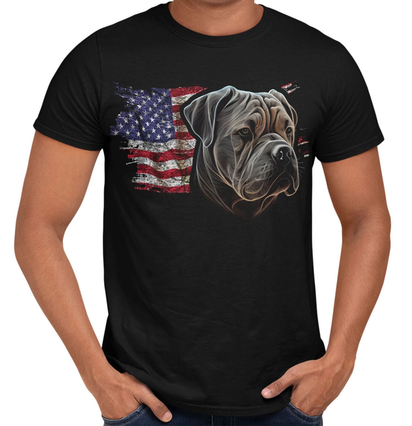 Patriotic Bullmastiff American Flag - Adult Unisex T-Shirt