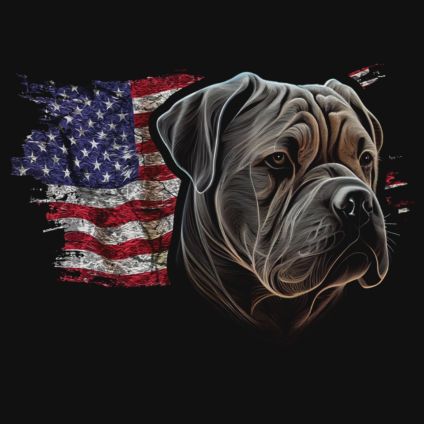 Patriotic Bullmastiff American Flag - Adult Unisex T-Shirt