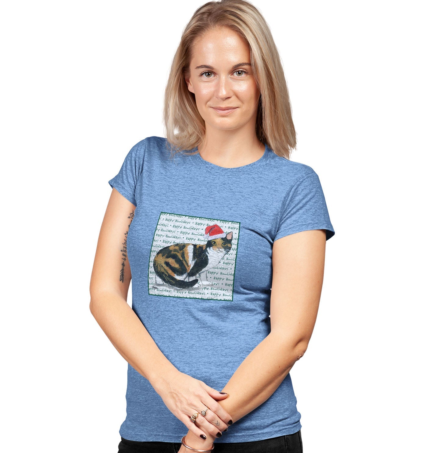 Calico Cat Happy Howlidays Text - Women's Tri-Blend T-Shirt