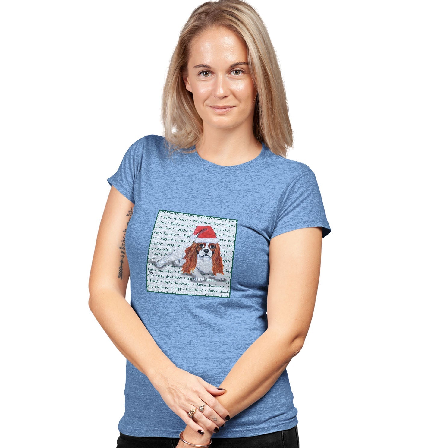 Cavalier King Charles Spaniel (Blenheim) Happy Howlidays Text - Women's Tri-Blend T-Shirt