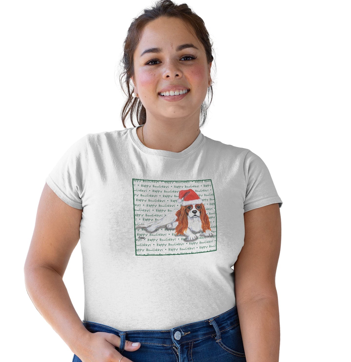 Cavalier King Charles Spaniel (Blenheim) Happy Howlidays Text - Women's Tri-Blend T-Shirt