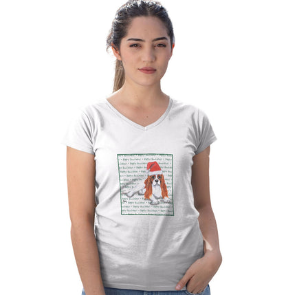 Cavalier King Charles Spaniel (Blenheim) Happy Howlidays Text - Women's V-Neck T-Shirt